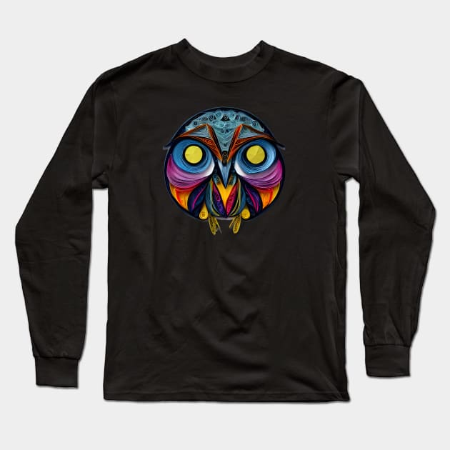 Paper Quill Owl Illustration Long Sleeve T-Shirt by Artiface